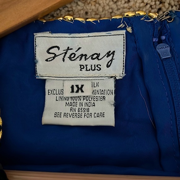 Stenay Beautiful Royal Blue Beaded and Sequined 💯% Silk Top Shirt **Size 1X** - Picture 4 of 5